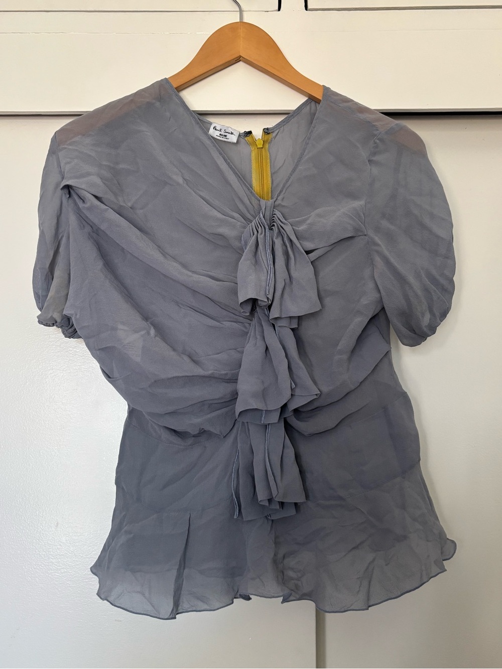 Paul Smith Light Gray Ruffle Front Blouse